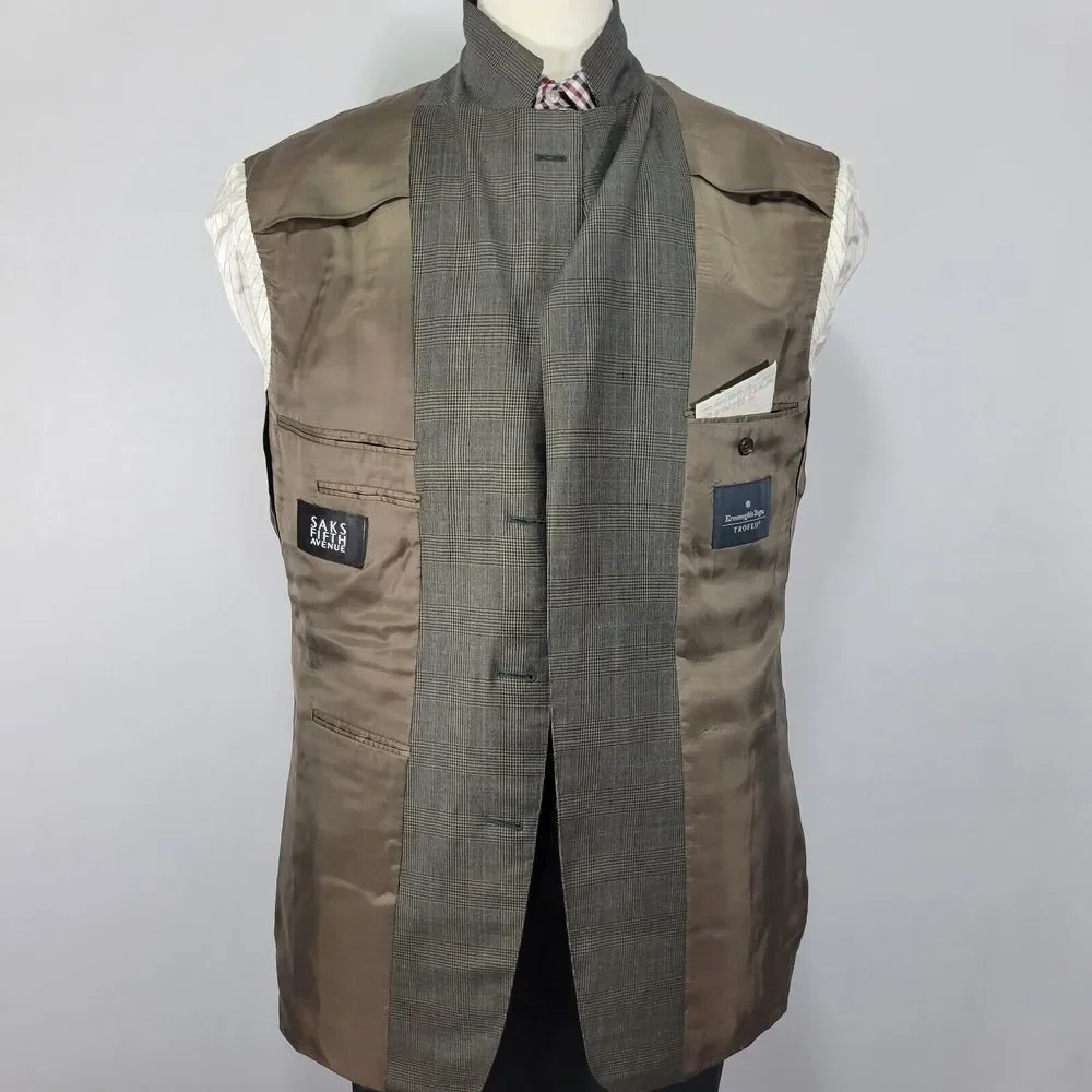 Ermenegildo Zegna Trofeo Men's Sport Coat Blazer Two Button Brown‎ Plaid 44L